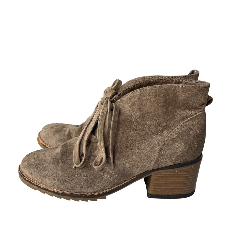 Merona Womens Taupe Faux Suede‎ Lace Up Block Heel Ankle Boots Size 8